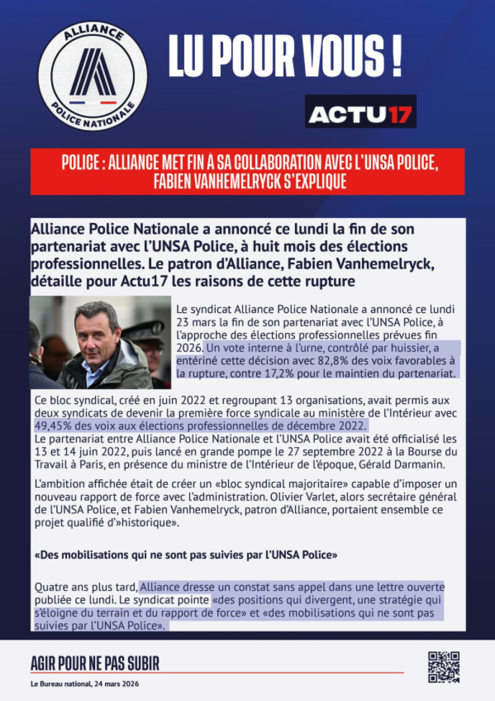 alliance met fin a sa collaboration avec unsa police