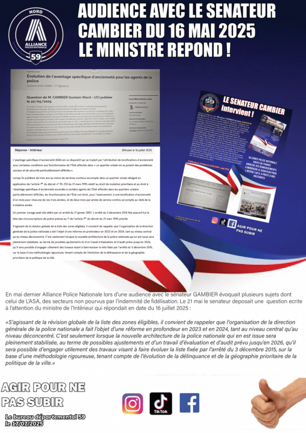 AUDIENCE AVEC LE SENATEUR CAMBIER DU NORD, LE MI REPOND 